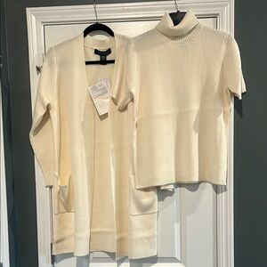 Dialogue Ivory Ribbed Cardigan and Sweater Set